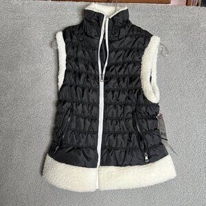 Pink Platinum Puffer Vest Girls Size‎ Small Black White Faux Sherpa Trim Casual